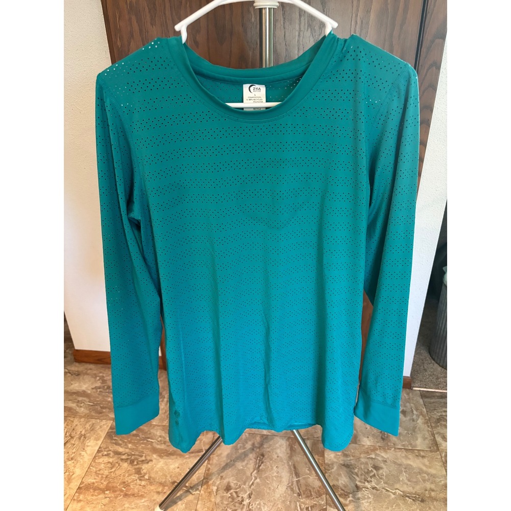 Zyia Active Teal Green Perforated Long Sleeve Performance Top Womens Large